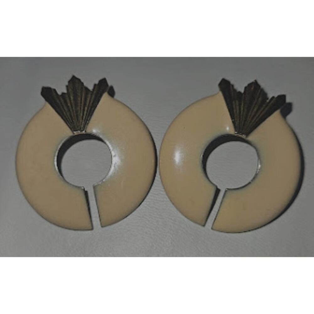 American Moulin Rouge Vintage Art Deco Style Cream enamel w/Gold, Pierced Ears